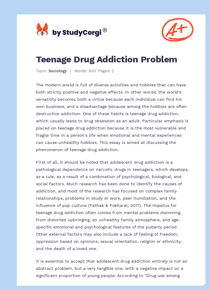Teenage Drug Addiction Problem. Page 1