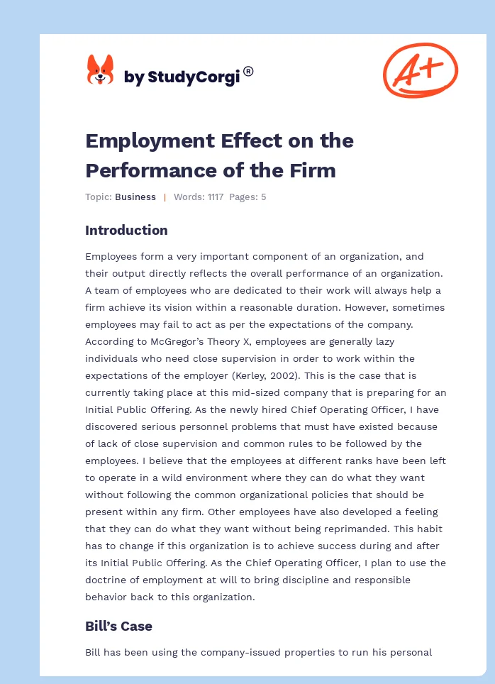 Employment Effect on the Performance of the Firm. Page 1