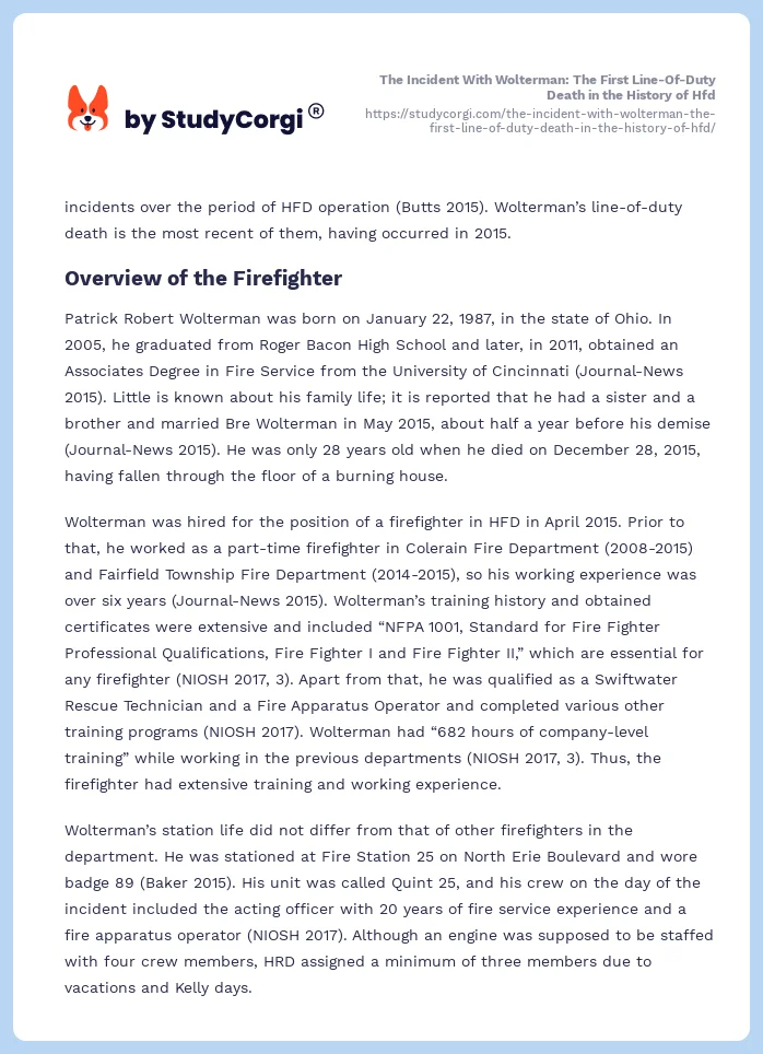 The Incident With Wolterman: The First Line-Of-Duty Death in the History of Hfd. Page 2