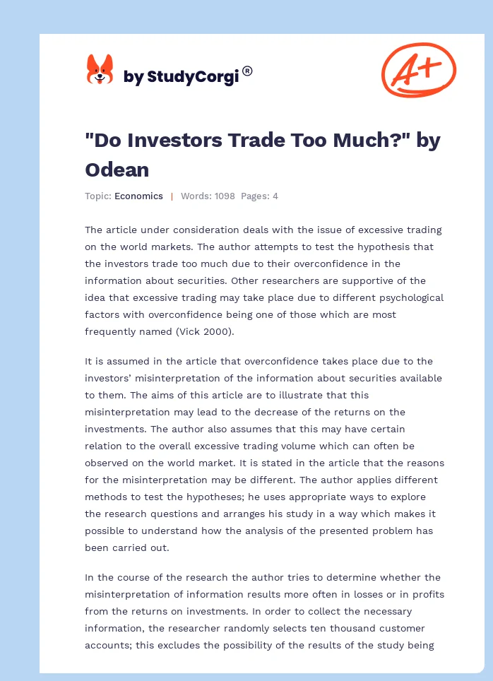 "Do Investors Trade Too Much?" by Odean. Page 1