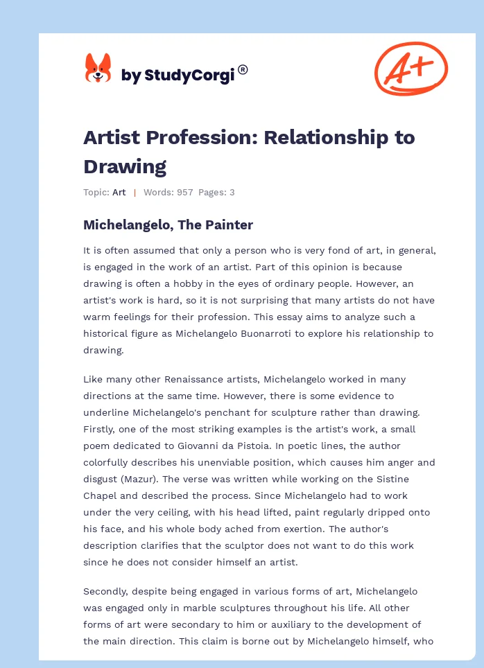 Artist Profession: Relationship to Drawing. Page 1