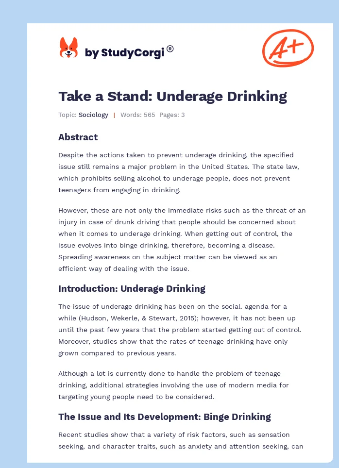 Take a Stand: Underage Drinking. Page 1