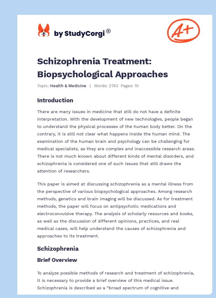 Schizophrenia Treatment: Biopsychological Approaches. Page 1