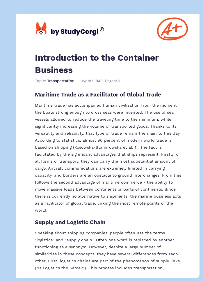 Introduction to the Container Business. Page 1
