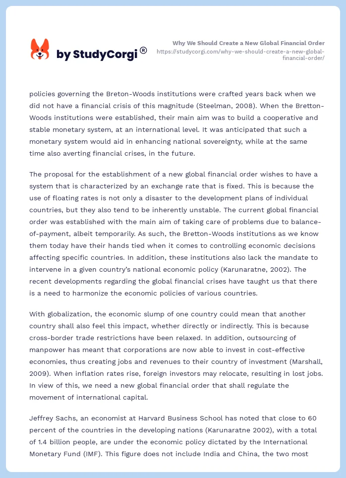 Why We Should Create a New Global Financial Order. Page 2