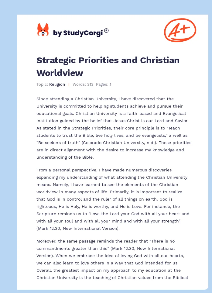 Strategic Priorities and Christian Worldview. Page 1