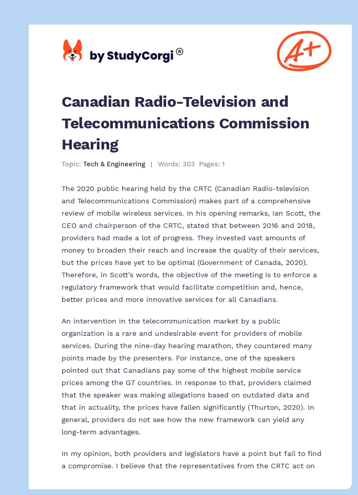 Canadian Radio-Television and Telecommunications Commission Hearing. Page 1