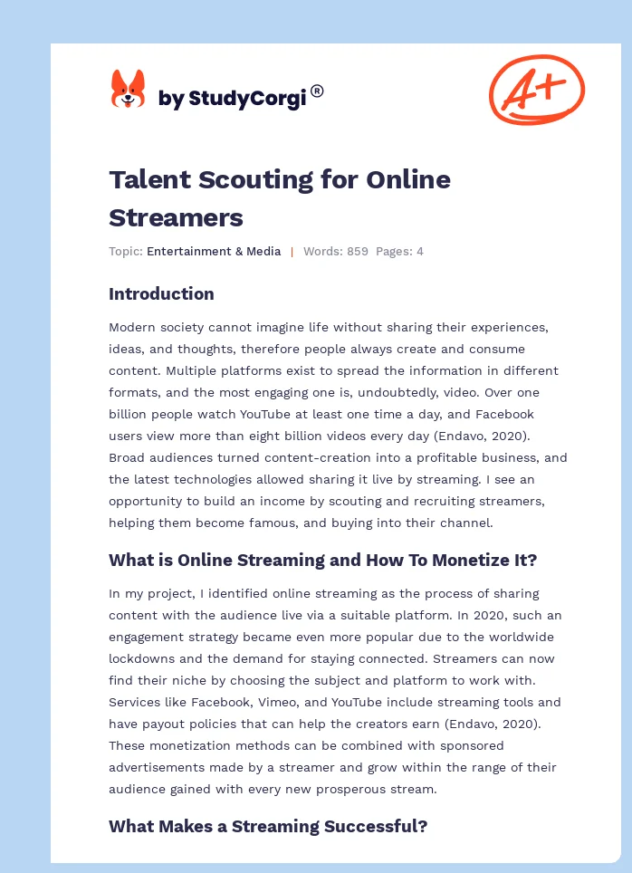 Talent Scouting for Online Streamers. Page 1