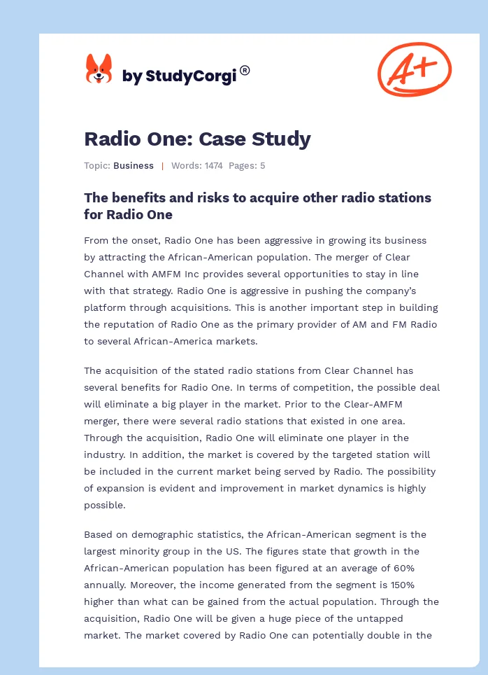 Radio One: Case Study. Page 1