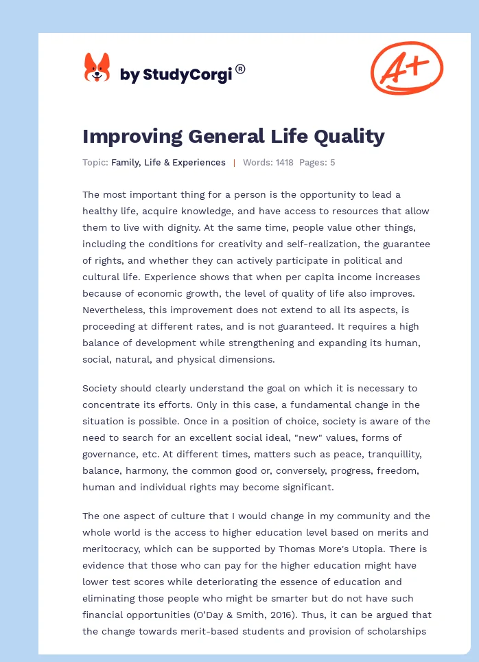 Improving General Life Quality. Page 1