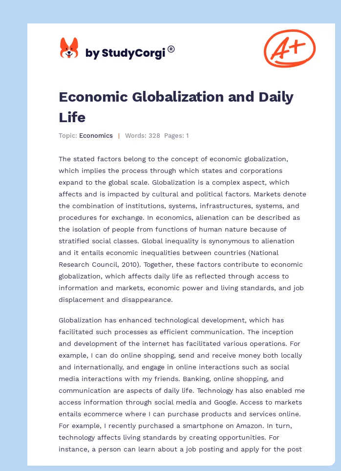 Economic Globalization and Daily Life. Page 1