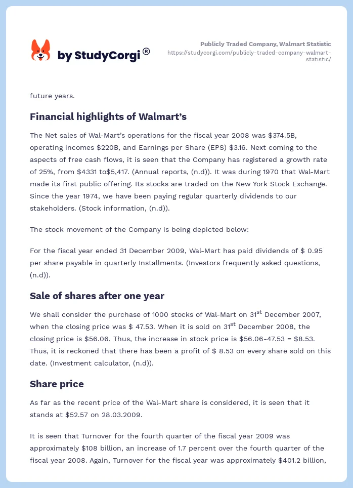 Publicly Traded Company, Walmart Statistic. Page 2