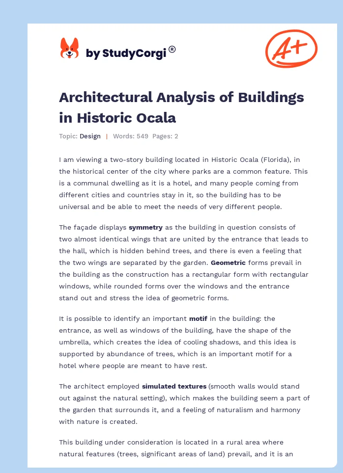 Architectural Analysis of Buildings in Historic Ocala. Page 1