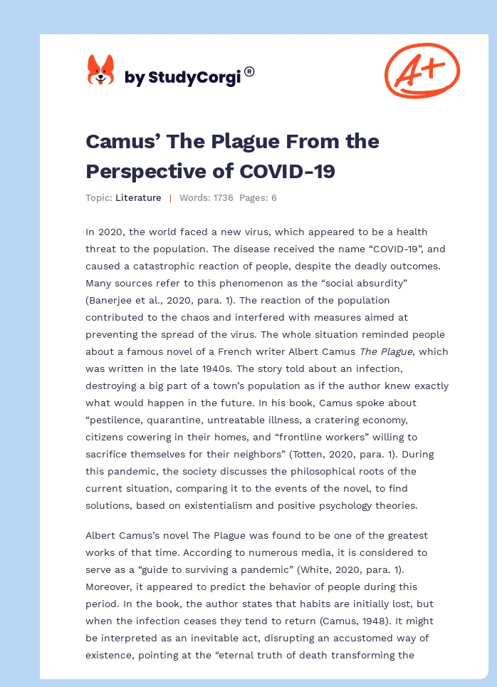 Camus’ The Plague From the Perspective of COVID-19. Page 1