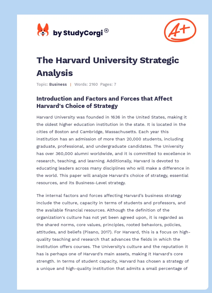 The Harvard University Strategic Analysis. Page 1