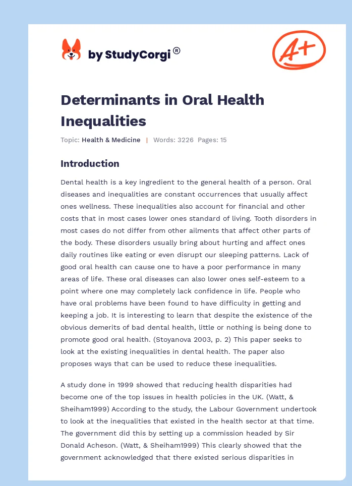Determinants in Oral Health Inequalities. Page 1