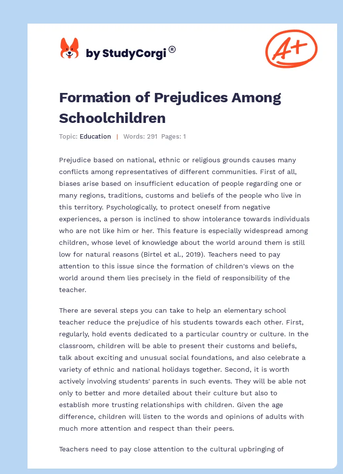 Formation of Prejudices Among Schoolchildren. Page 1