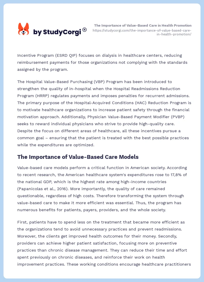 The Importance of Value-Based Care in Health Promotion. Page 2