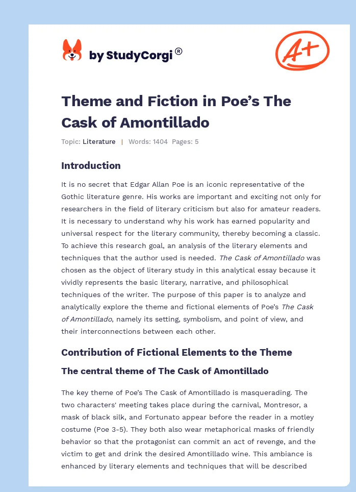 Theme and Fiction in Poe’s The Cask of Amontillado. Page 1