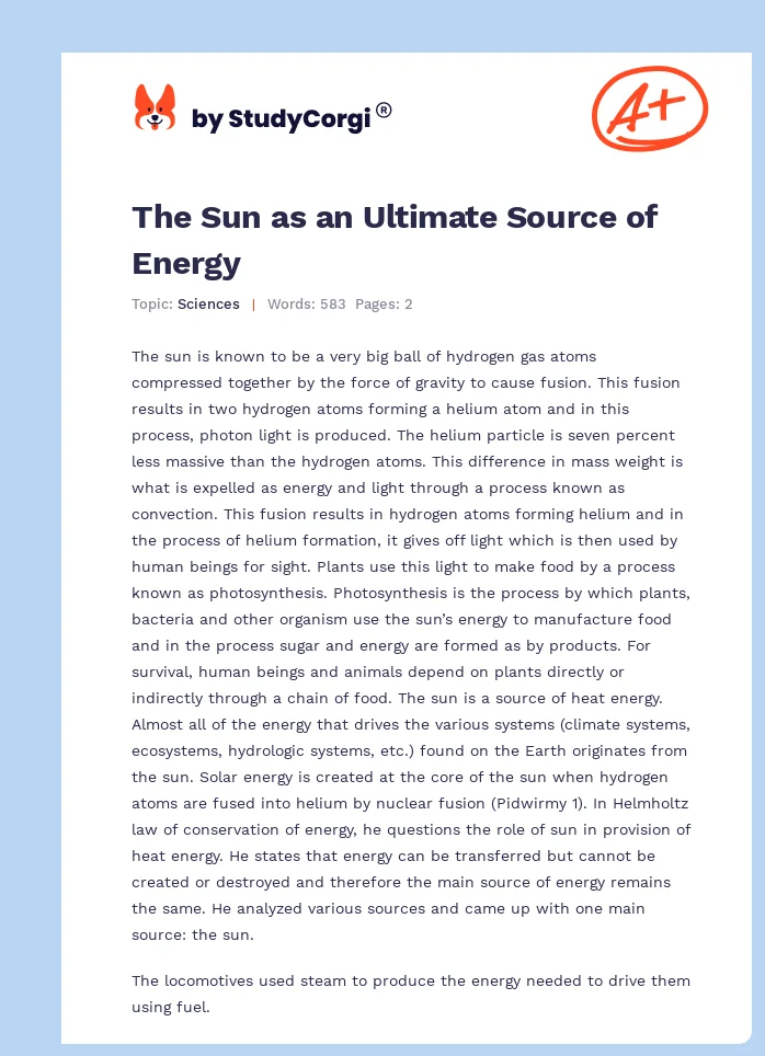 The Sun as an Ultimate Source of Energy. Page 1