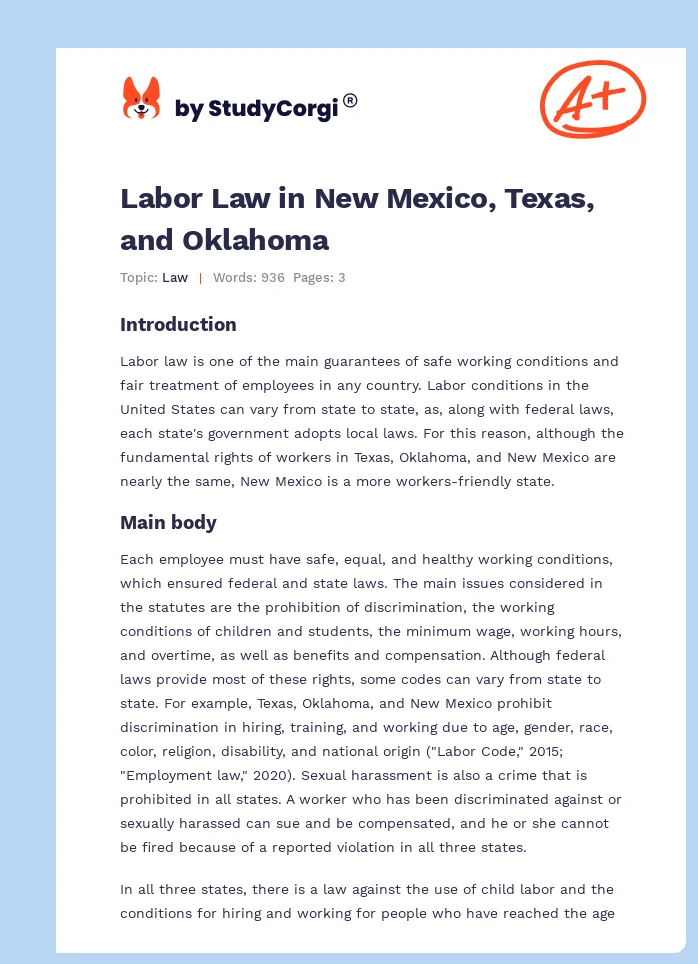 Labor Law in New Mexico, Texas, and Oklahoma. Page 1