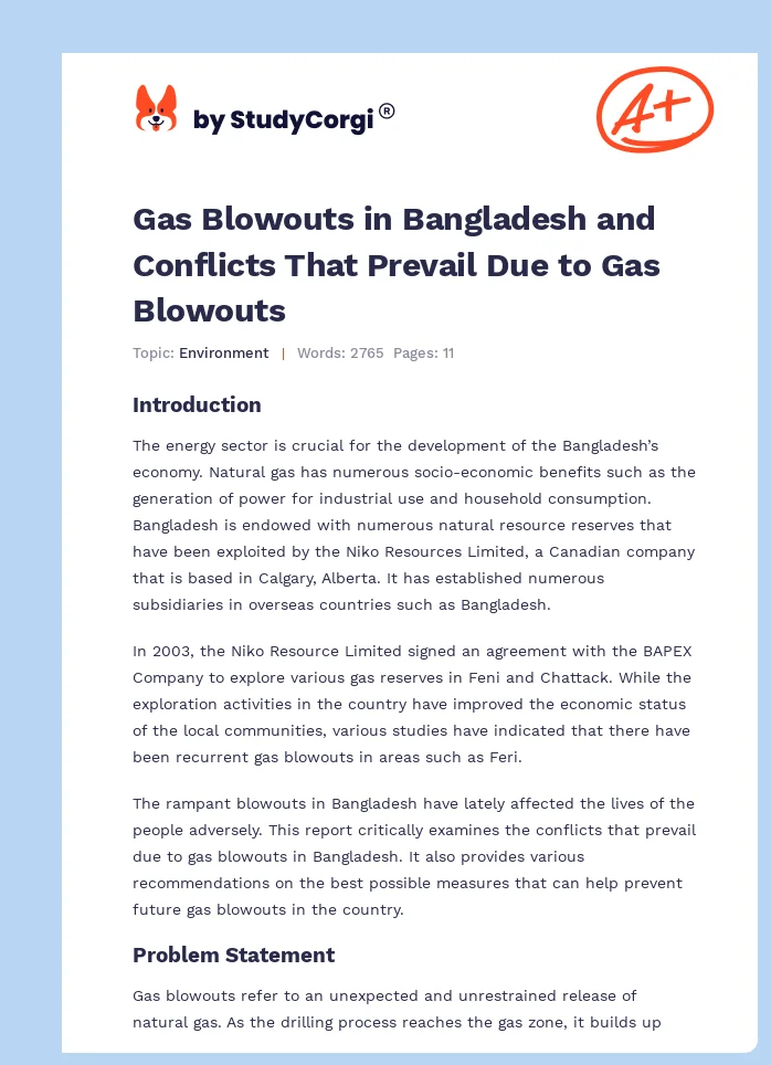 Gas Blowouts in Bangladesh and Conflicts That Prevail Due to Gas Blowouts. Page 1