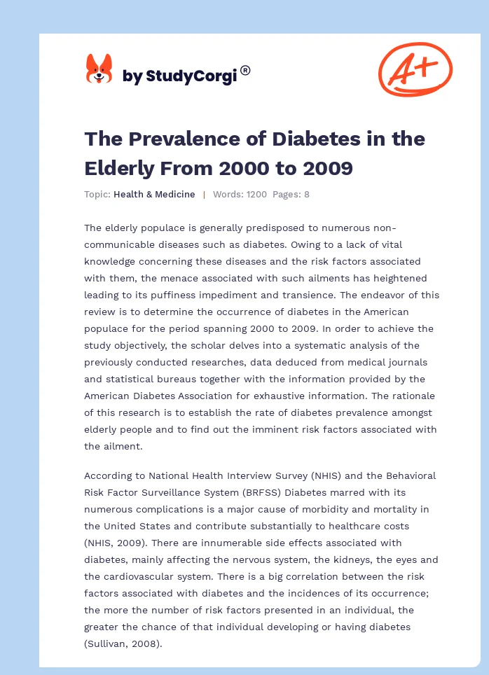The Prevalence of Diabetes in the Elderly From 2000 to 2009. Page 1