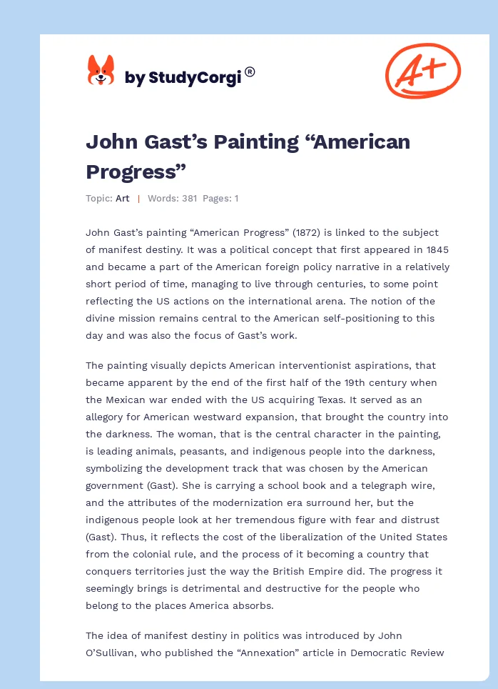John Gast’s Painting “American Progress”. Page 1