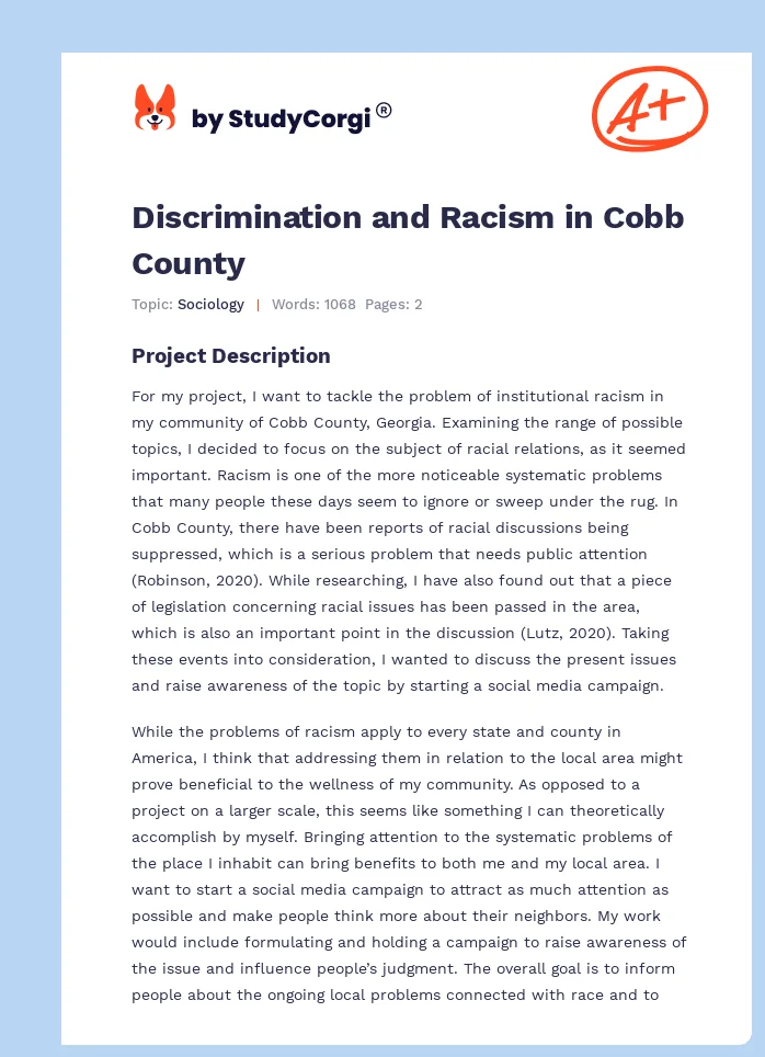 Discrimination and Racism in Cobb County. Page 1