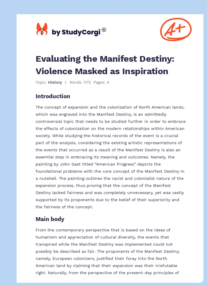 Evaluating the Manifest Destiny: Violence Masked as Inspiration. Page 1