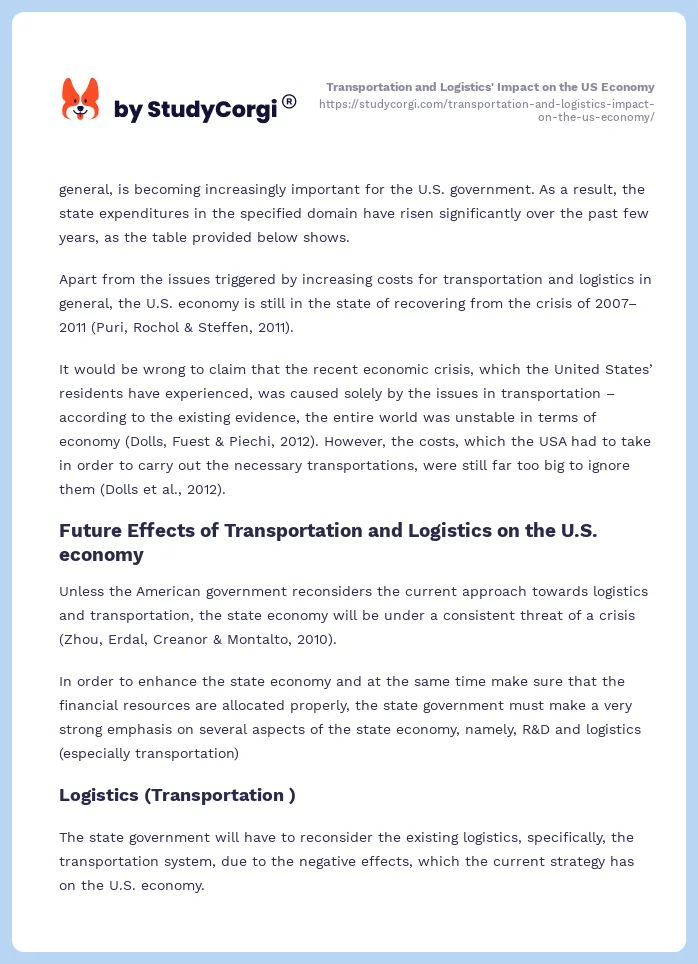 Transportation and Logistics' Impact on the US Economy. Page 2