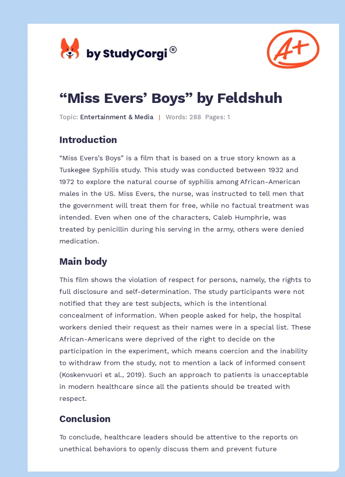 “Miss Evers’ Boys” by Feldshuh. Page 1