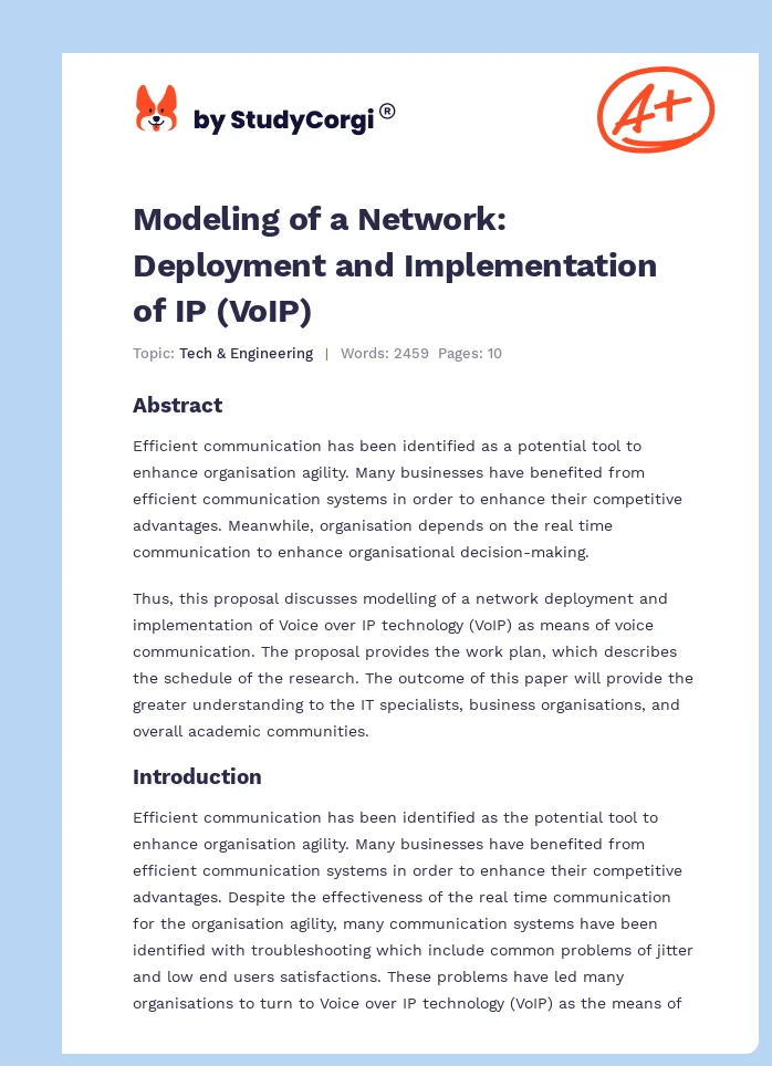 Modeling of a Network: Deployment and Implementation of IP (VoIP). Page 1