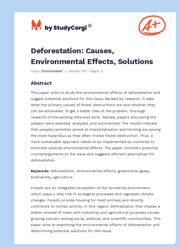Deforestation: Causes, Environmental Effects, Solutions. Page 1
