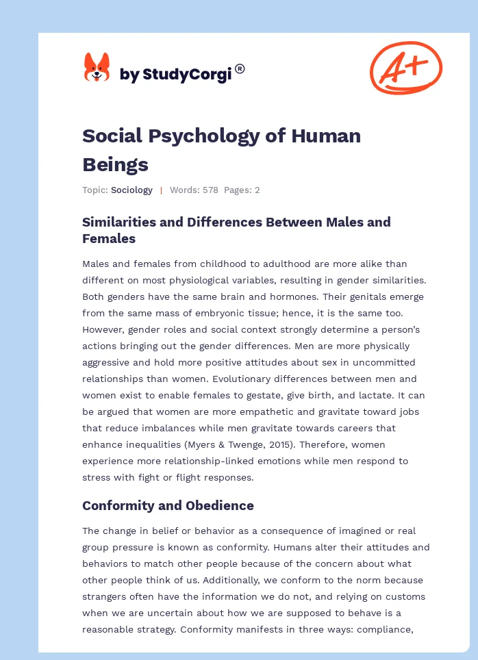 Social Psychology of Human Beings. Page 1