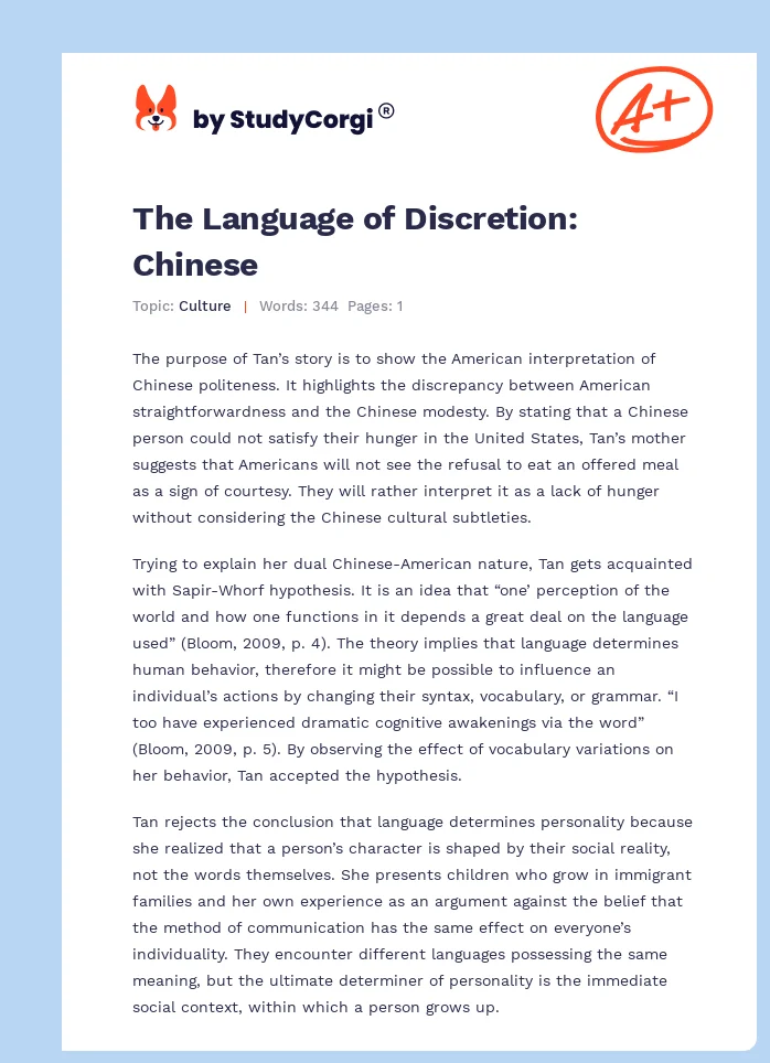 The Language of Discretion: Chinese. Page 1
