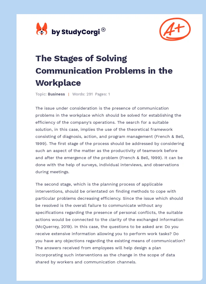 The Stages of Solving Communication Problems in the Workplace. Page 1