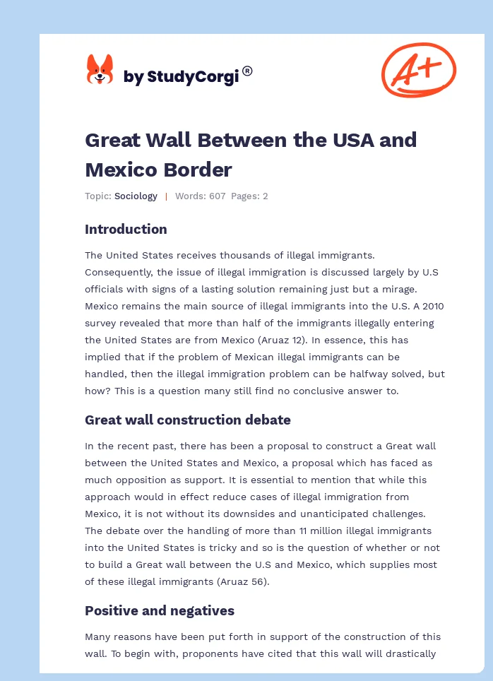 Great Wall Between the USA and Mexico Border. Page 1