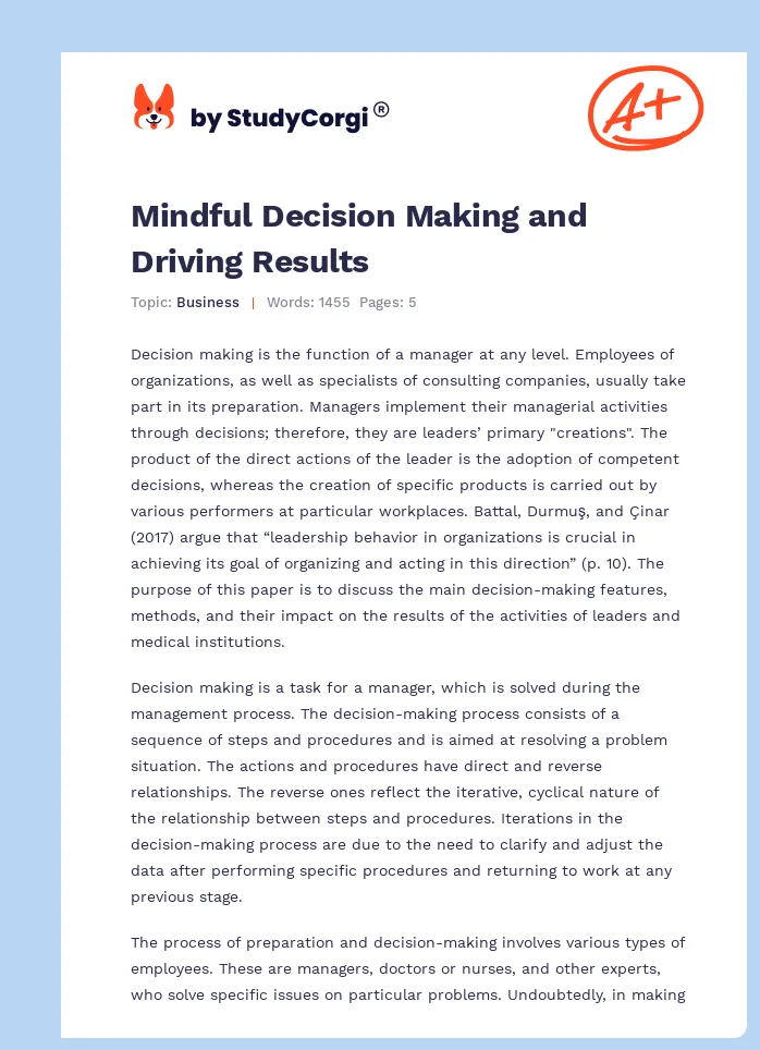 Mindful Decision Making and Driving Results. Page 1