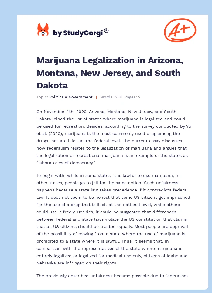 Marijuana Legalization in Arizona, Montana, New Jersey, and South Dakota. Page 1