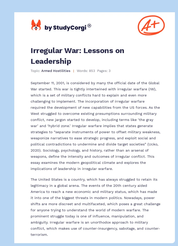 Irregular War: Lessons on Leadership. Page 1