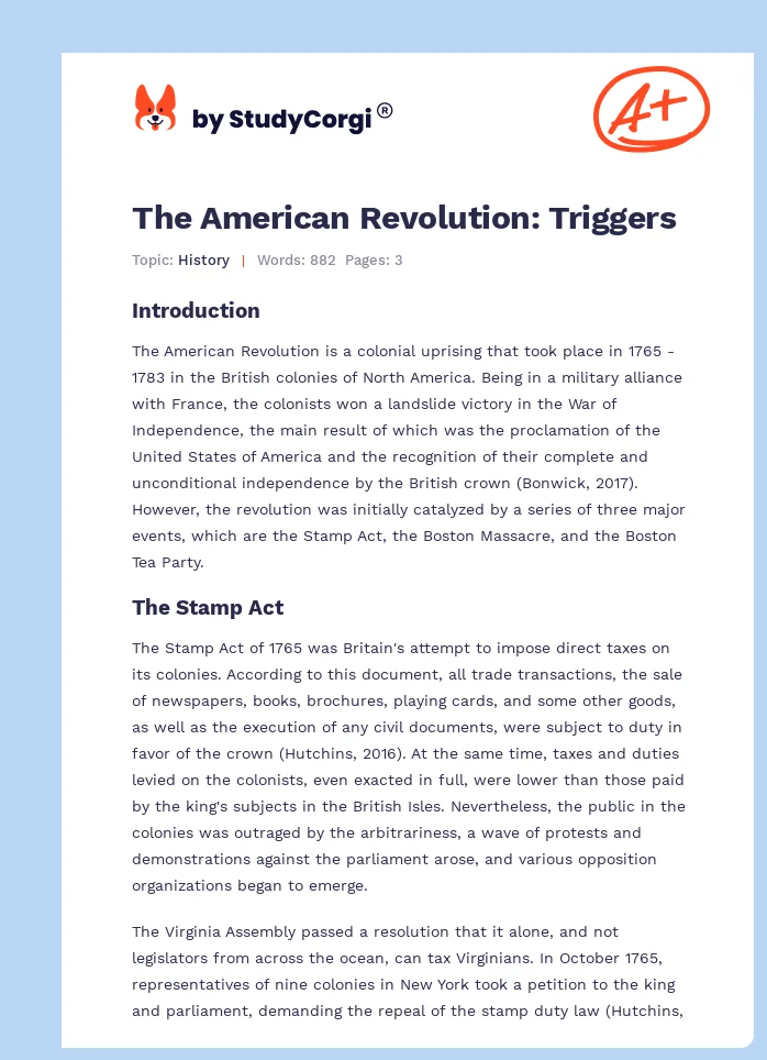 The American Revolution: Triggers. Page 1