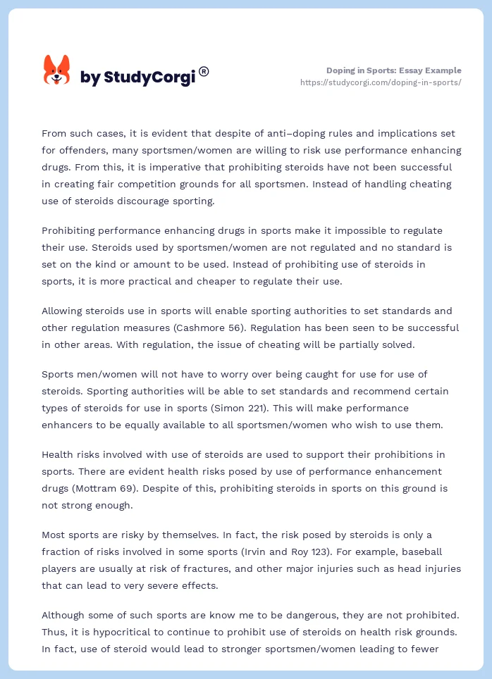 Doping in Sports: Essay Example. Page 2
