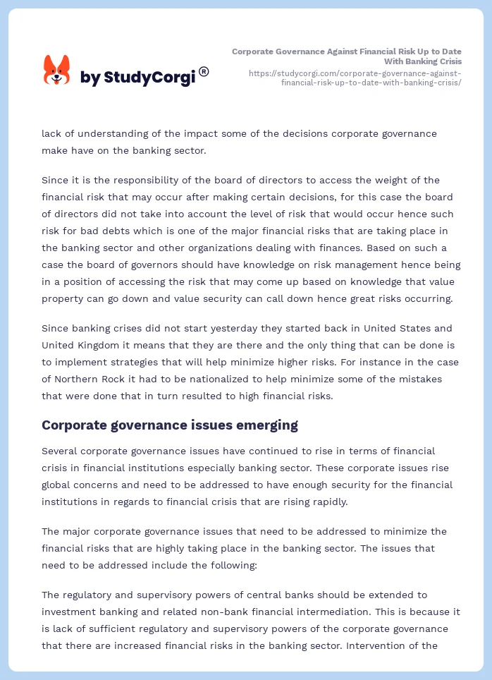 Corporate Governance Against Financial Risk Up to Date With Banking Crisis. Page 2