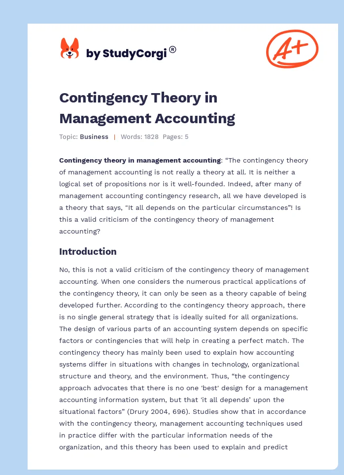 Contingency Theory in Management Accounting. Page 1