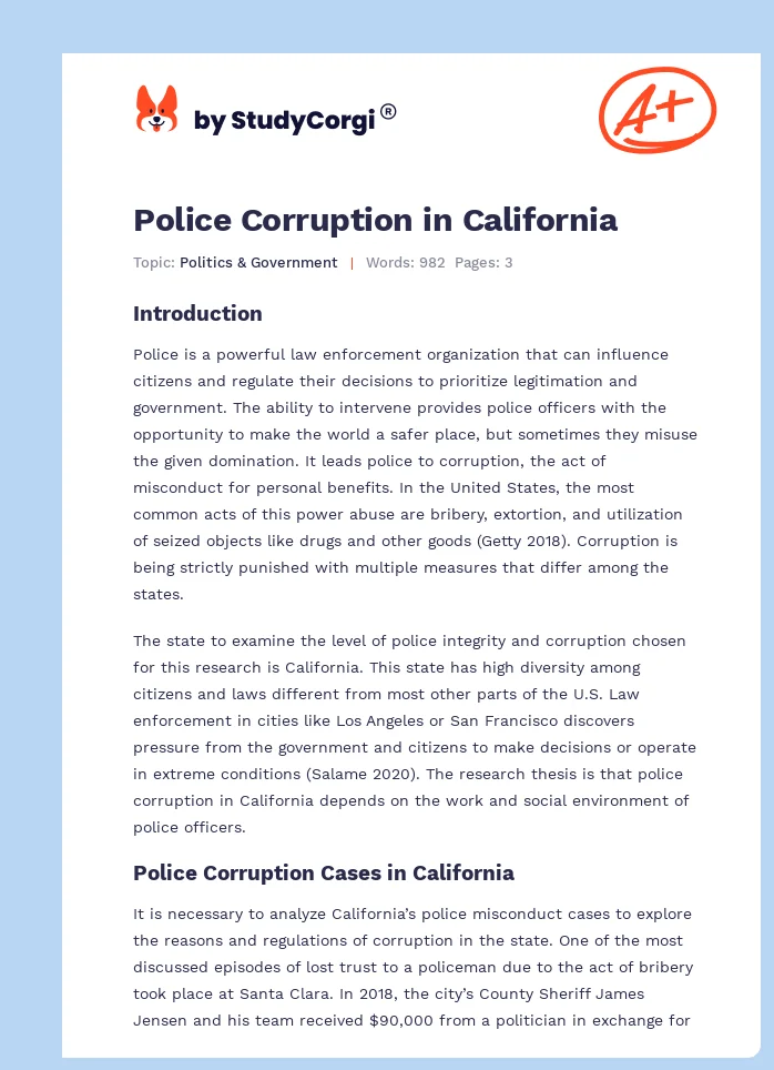 Police Corruption in California. Page 1