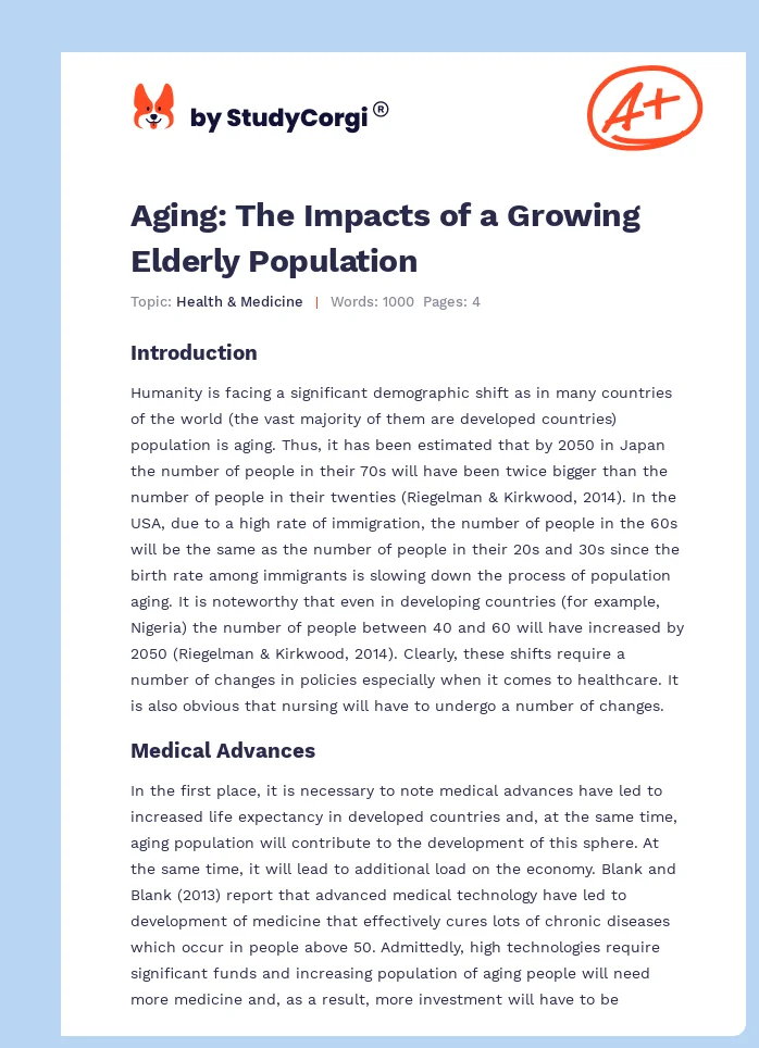 Aging: The Impacts of a Growing Elderly Population. Page 1