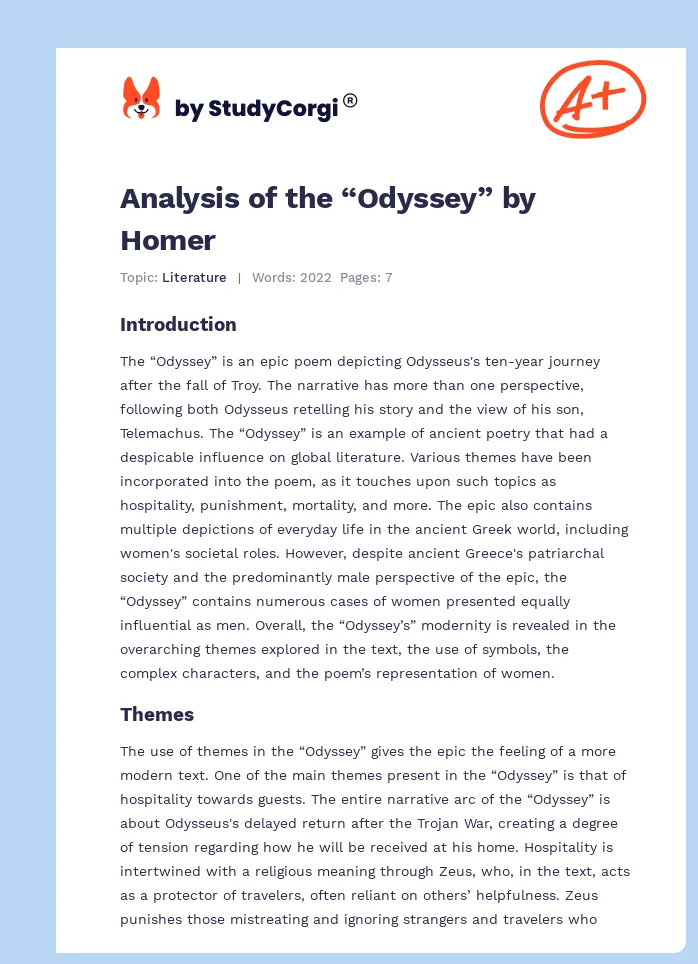 Analysis of the “Odyssey” by Homer. Page 1