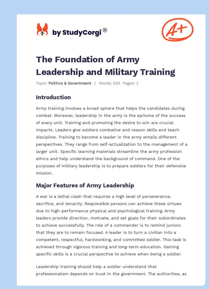 The Foundation of Army Leadership and Military Training. Page 1