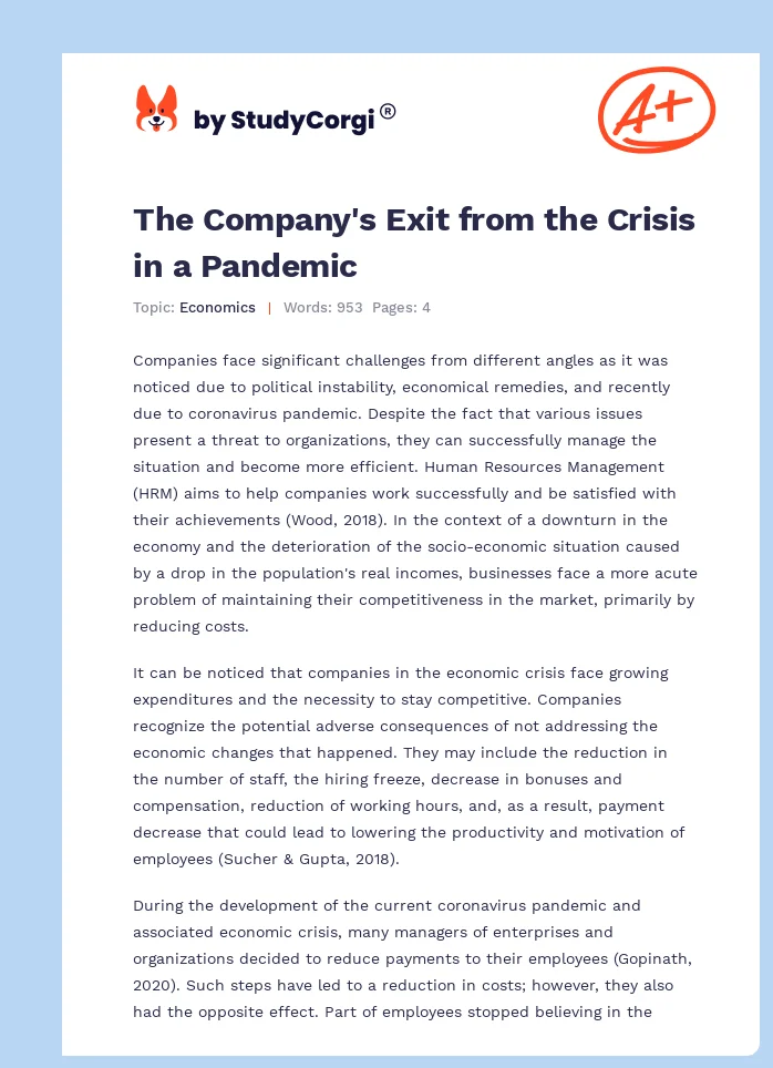 The Company's Exit from the Crisis in a Pandemic. Page 1